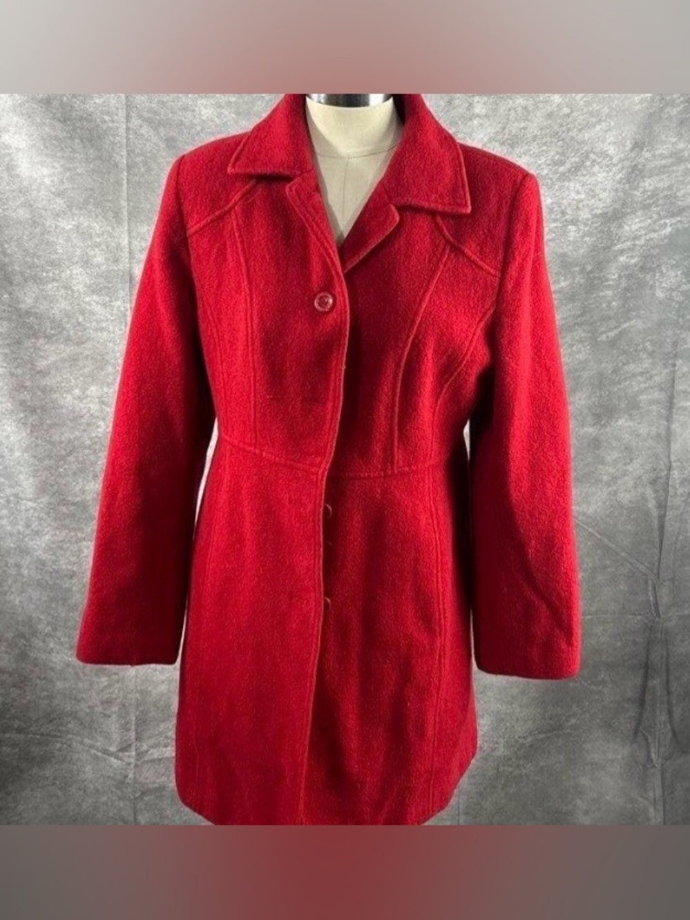 Women's vintage Red Wool Coat - Classic Single-Breasted Jacket